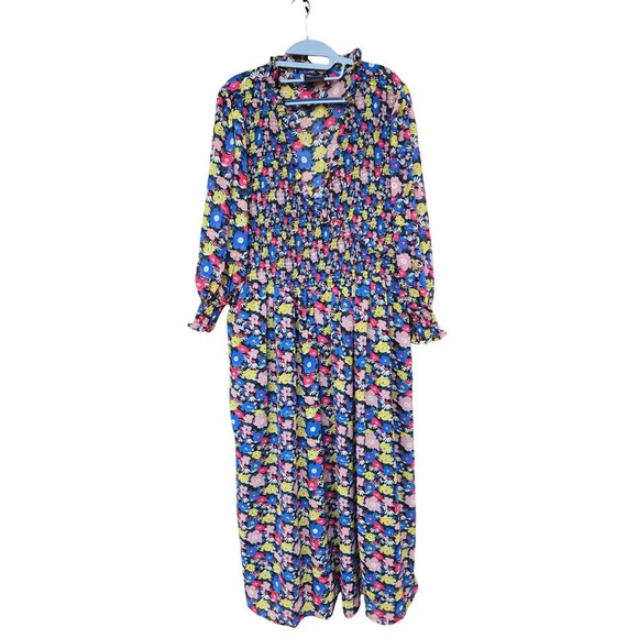 ASOS DESIGN Curve midi smock dress with shirred cuffs multi floral print Size 18 - Picture 2 of 5